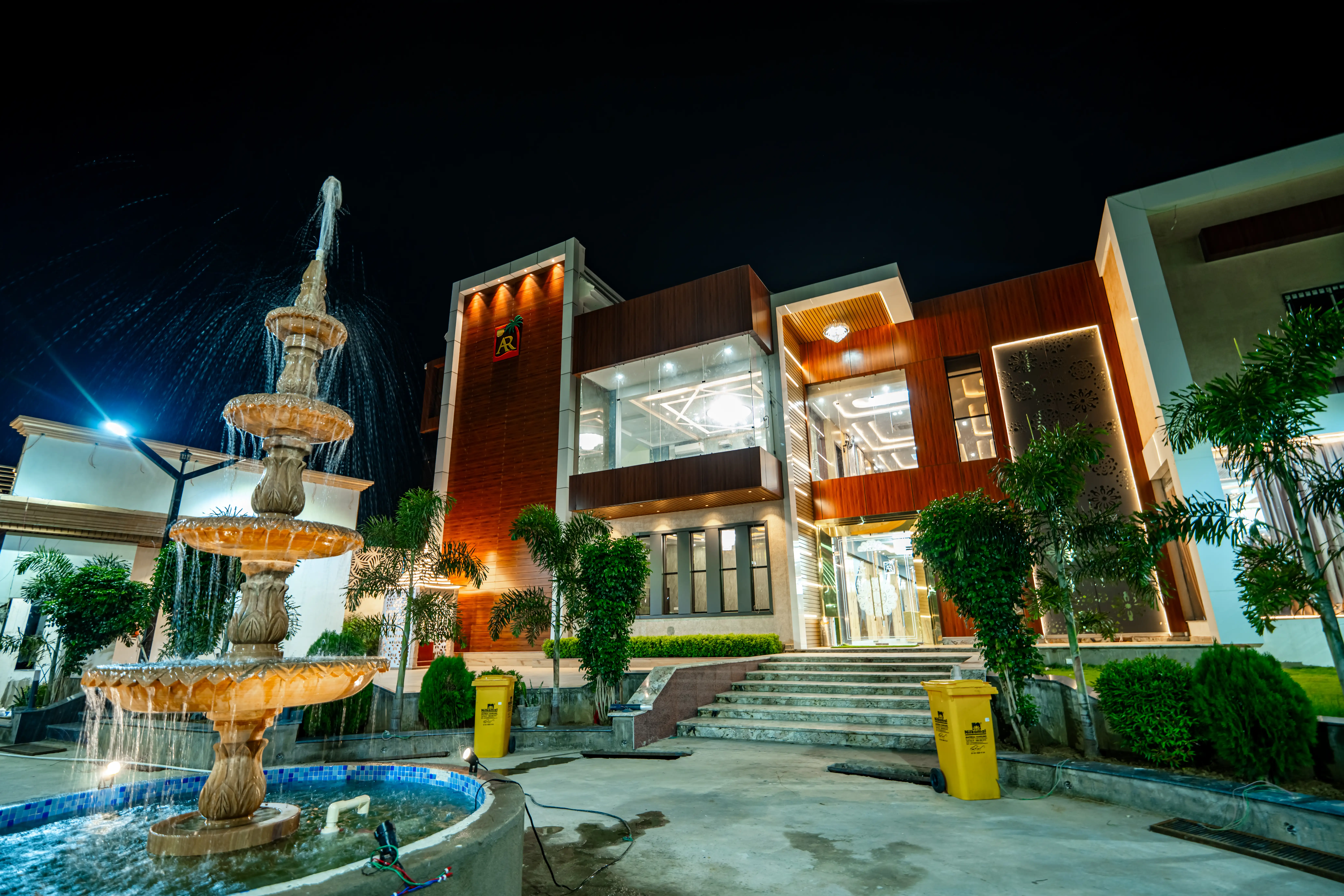 Resort building at dusk